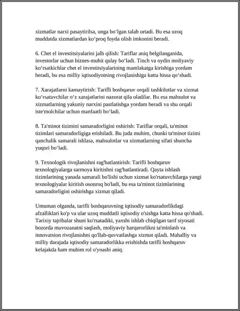 TARIFLI BOSHQARUVNING AFZALLIGI VA KAMCHILIKLARI 4