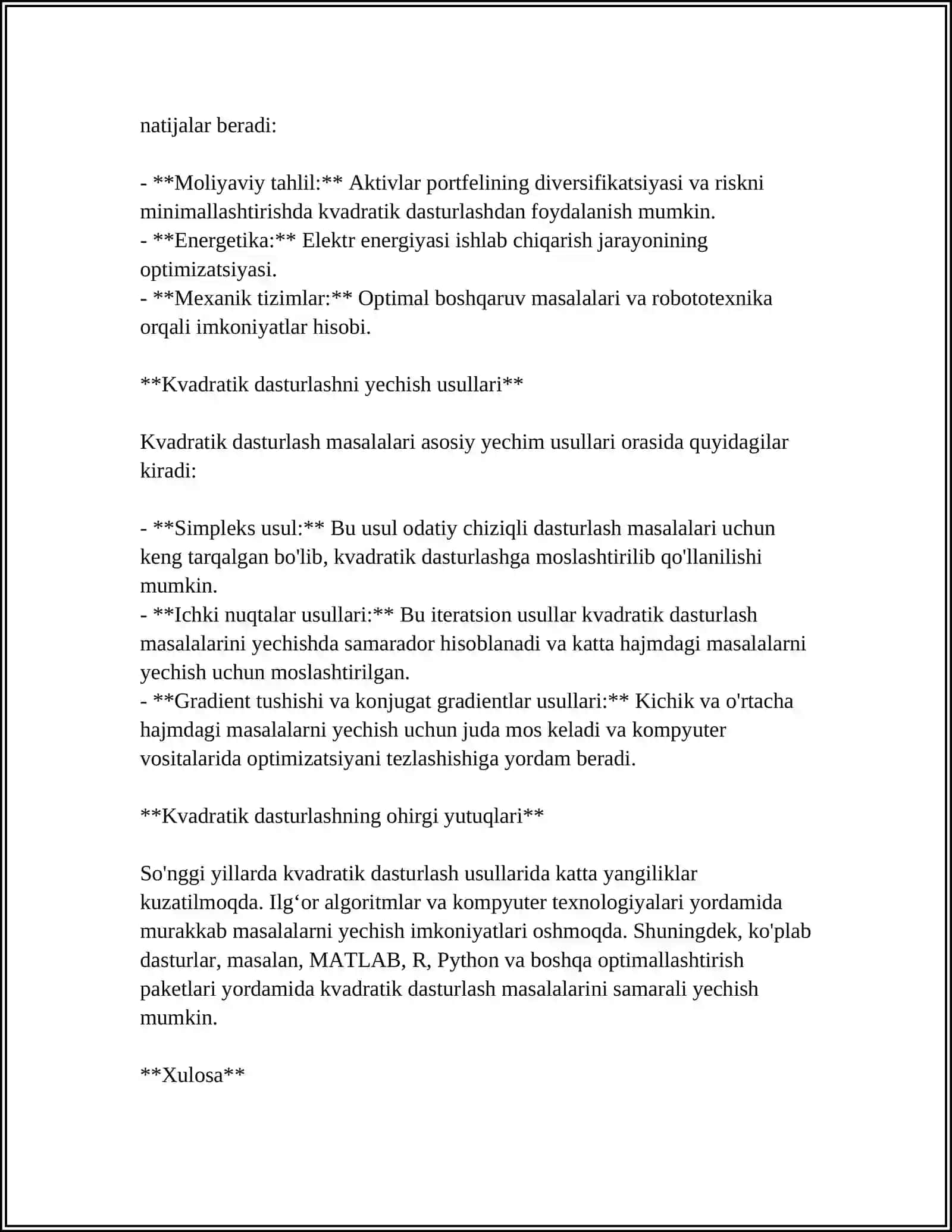 KVADRATIK PROGRAMMALASHTIRISH VA UNI YECHISH USULLARI. GRADIYENT USUL 4