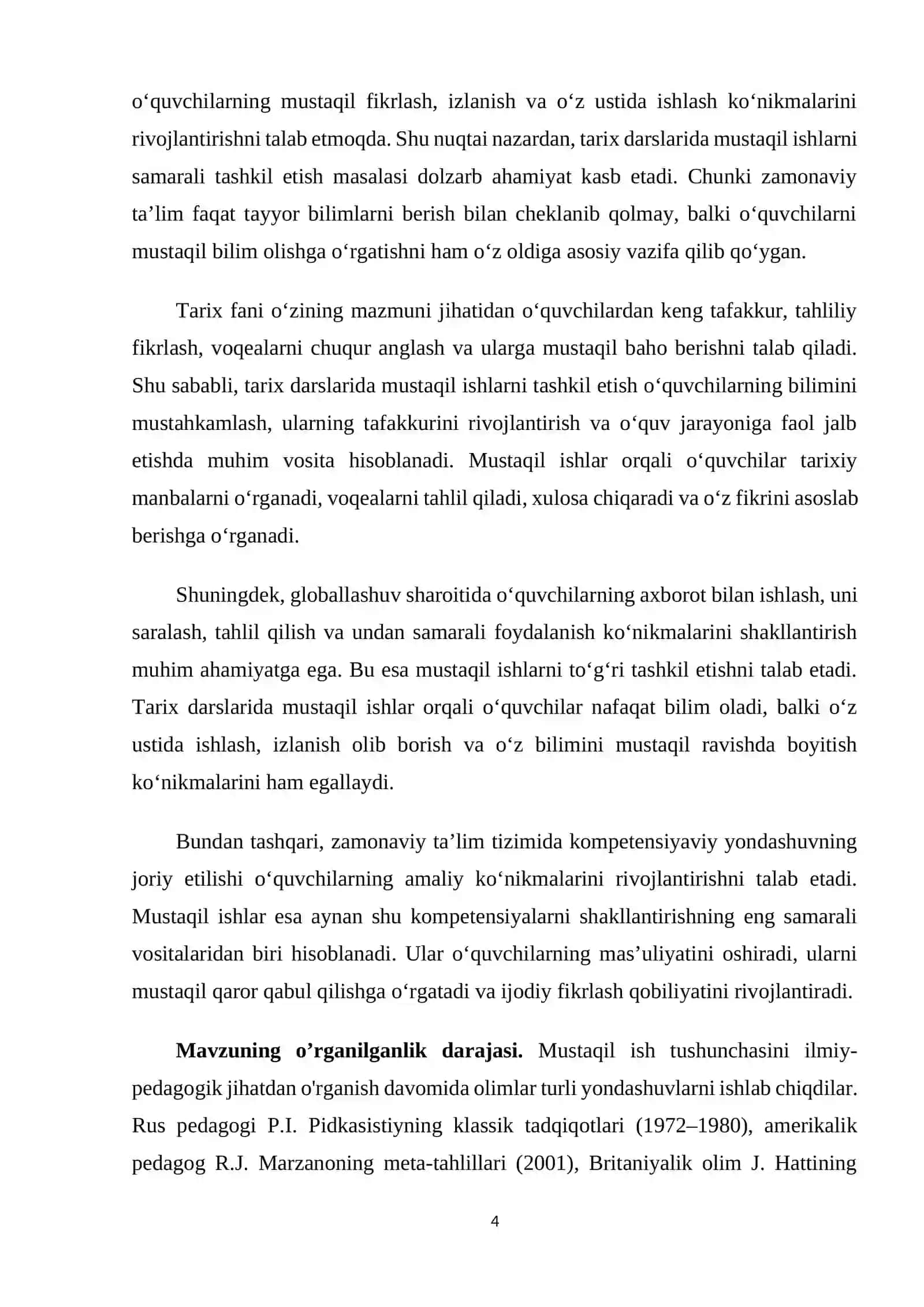 Tarixiy darslarini mustaqil ishlarini tashkil etish 4
