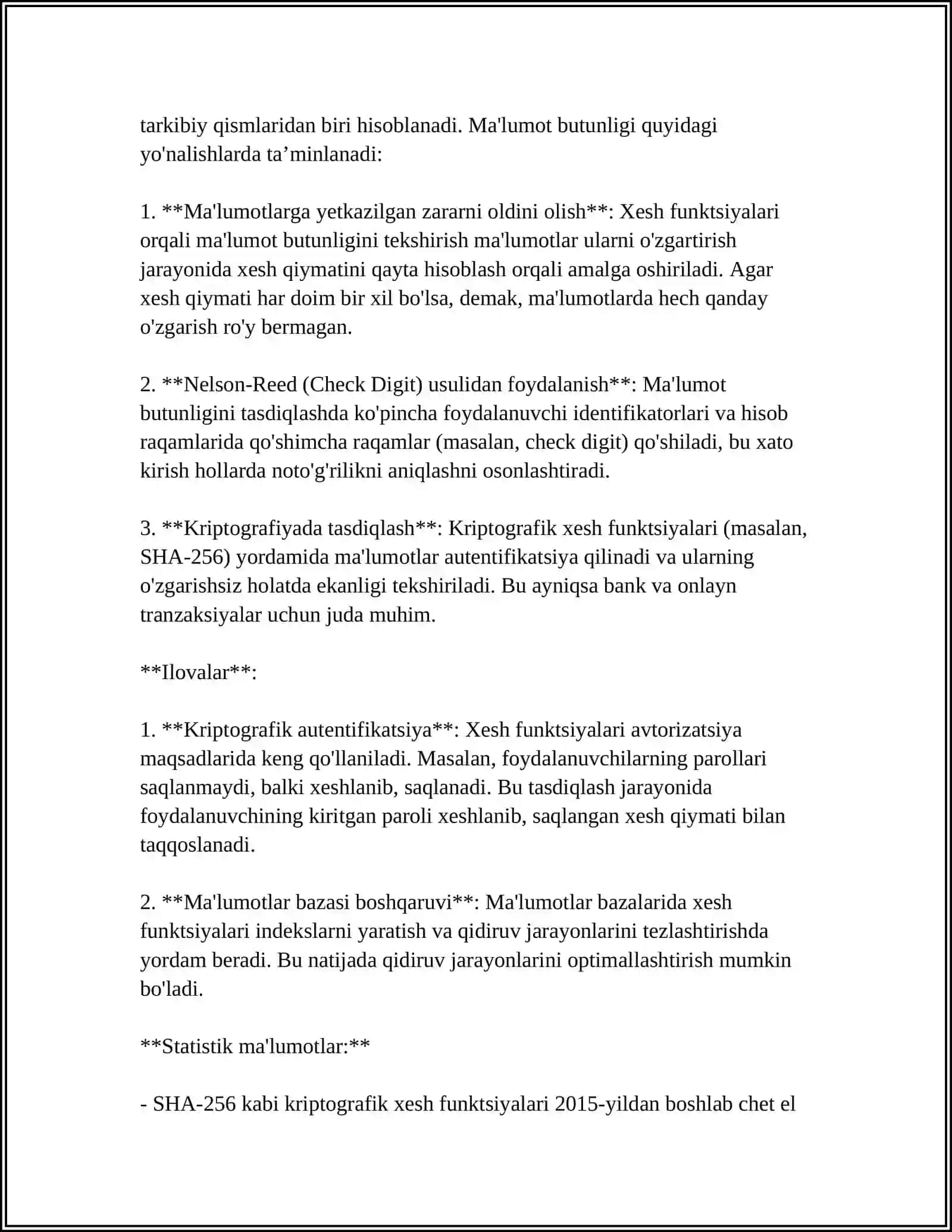 XESH – FUNKSIYALAR ASOSIDA MA’LUMOT BUTUNLIGINI TEKSHIRISH 4
