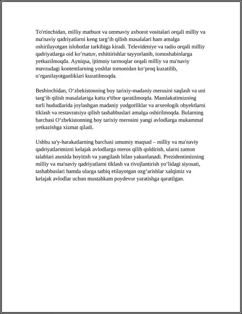 YANGI OʻZBEKISTONDA AMALGA OSHIRILAYOTGAN MANAVIY OʻZGARISHLAR 4