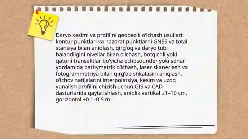 Ko‘prik o‘tish joylarini qidiruv va qurishdagi gidrologik ishlardagi geodezik o‘lchashlar 4