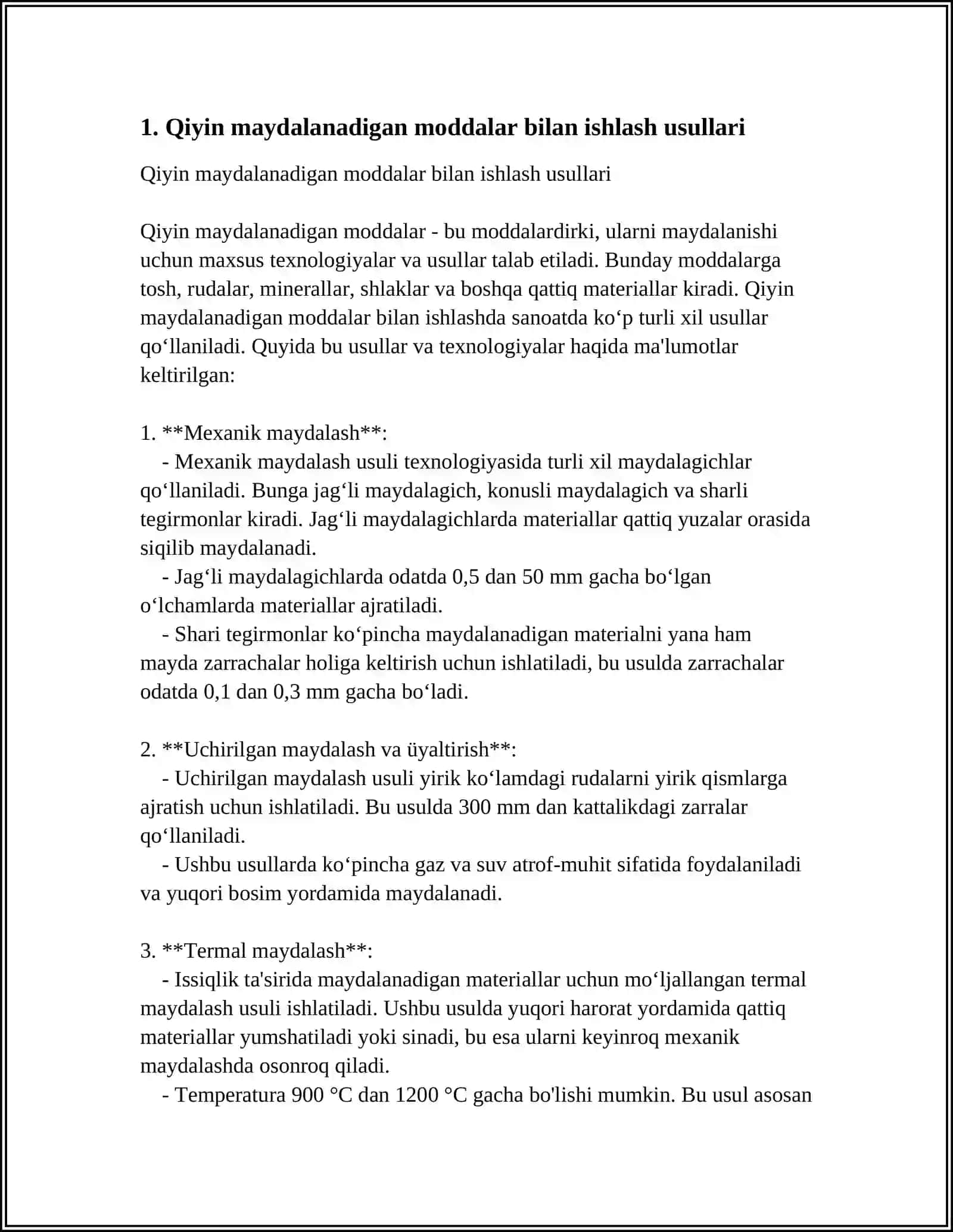 QIYIN MAYDALANADIGAN, TOʻZGʻUVCHI VA BOʻYOVCHI, EKSTRAKTLAR VA EFIR MOYLARI BILAN MODDALAR BILAN POROSHOKLAR TAYYORLASH, SIFATINI BAHOLASH TRITURATLAR TEXNOLOGIYASI 4