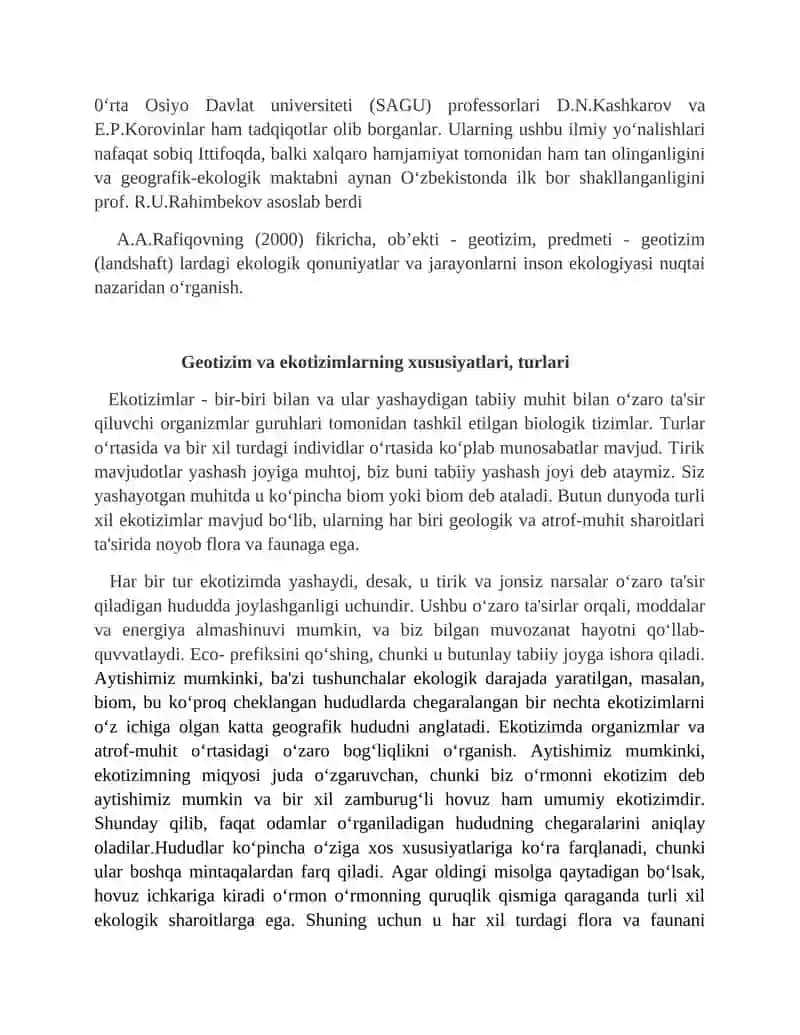 Geoekologiya. O`zbekistonda geoekologiya fanining rivojlanishi. 4
