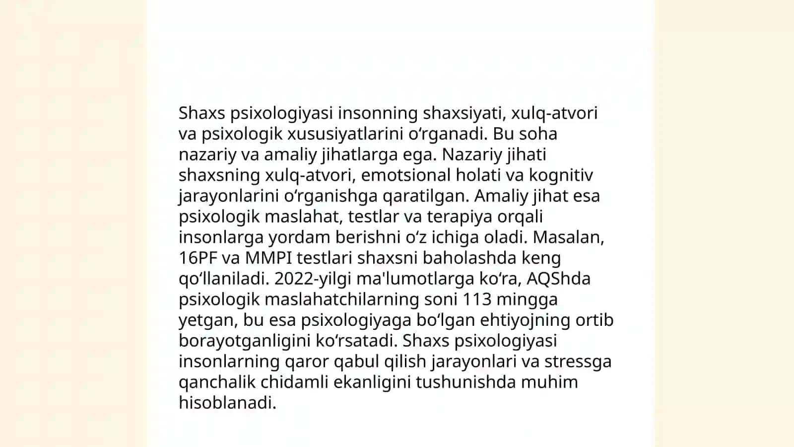 Umumiy psixalogiyaning jamiyat va shaxs taraqqiyotidagi oʻrni 4