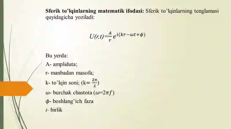 Sferik to‘lqinlar. Muhitning elektrik va optik parametrlarining o‘zaro bog‘liqligi 4