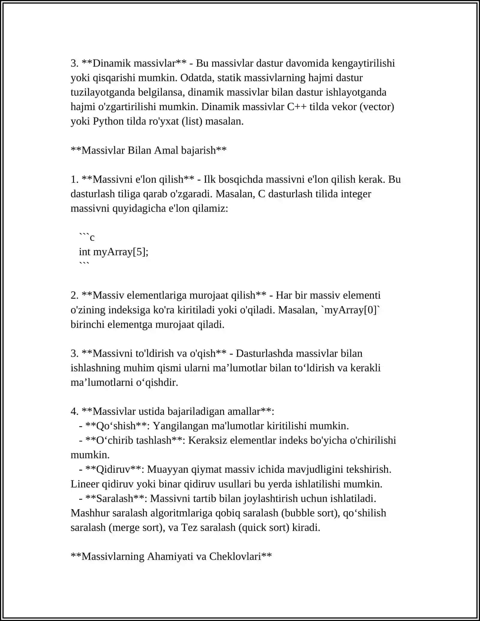 BIR OʻLCHOVLI MASSIVLARNI FUNKSIYA PARAMETRLARI SIFATIDA QOʻLLANILISHI 4