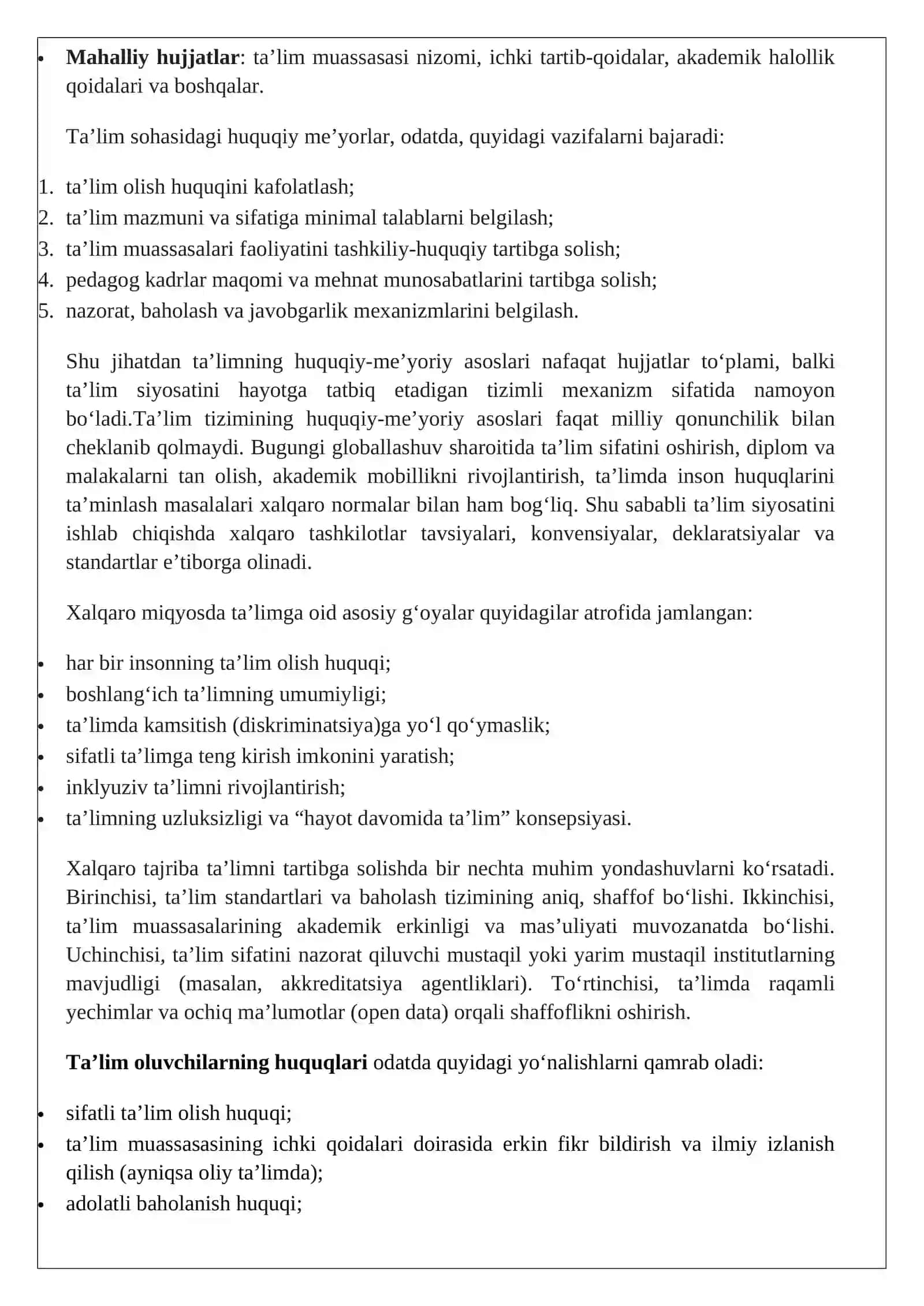 Ta'lim tizimining huquqiy-me’yoriy asoslari REFERATI 4