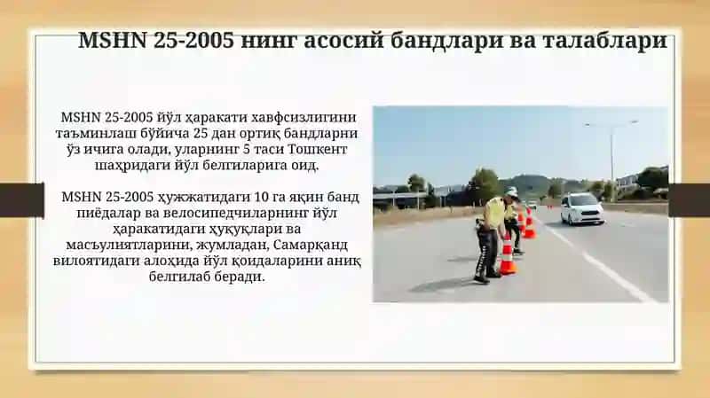 MSHN 25-2005 Avtomobil yo'llarida harakat xavsizligini taminlash bo'yicha ko'rsatmalar 4