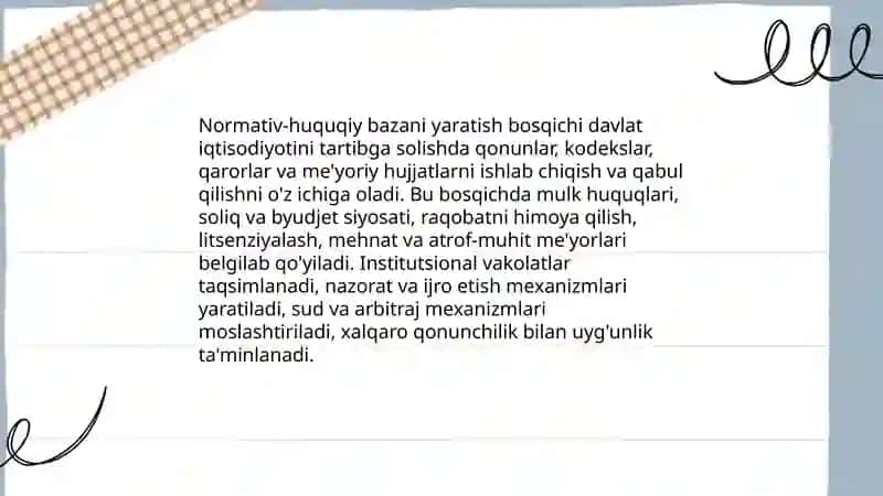Davlat iqtisodiyotini tartibga solish bosqichlari 4