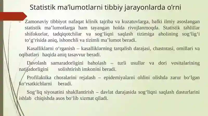 Statistik Tadqiqotlar natijalarini baholash 4