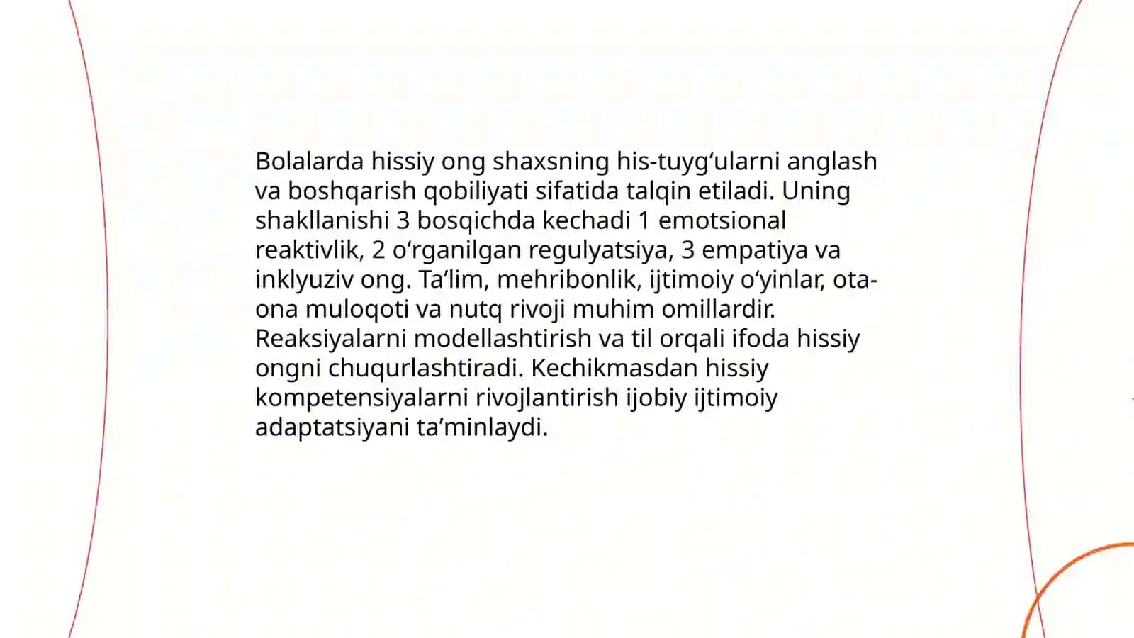 Yosh bolalarning asab-ruhiy ta'limining elementlari (hissiyotlarning rivojlanishi, estetik, axloqiy) 4