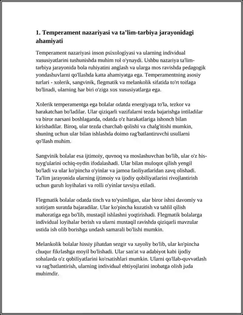 "TA’LIM-TARBIYA JARAYONIDA MAKTAB O’QUVCHILARINING TEMPERAMENT TIPOLOGIYASINI HISOBGA OLISHNING PSIXOLOGIK-PEDAGOGIK JIHATLARI" 4
