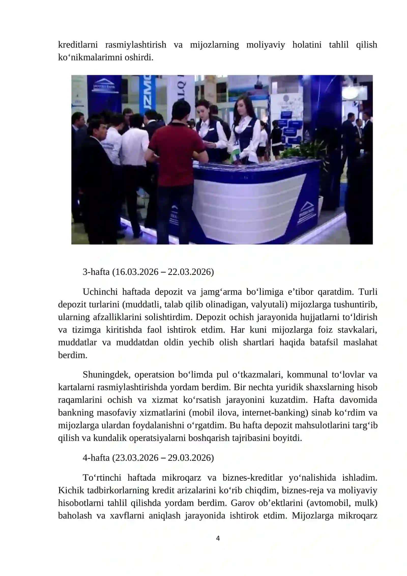 IPOTEKA BANK AMALIYOT HISOBOTI. 6 HAFTALIK 4