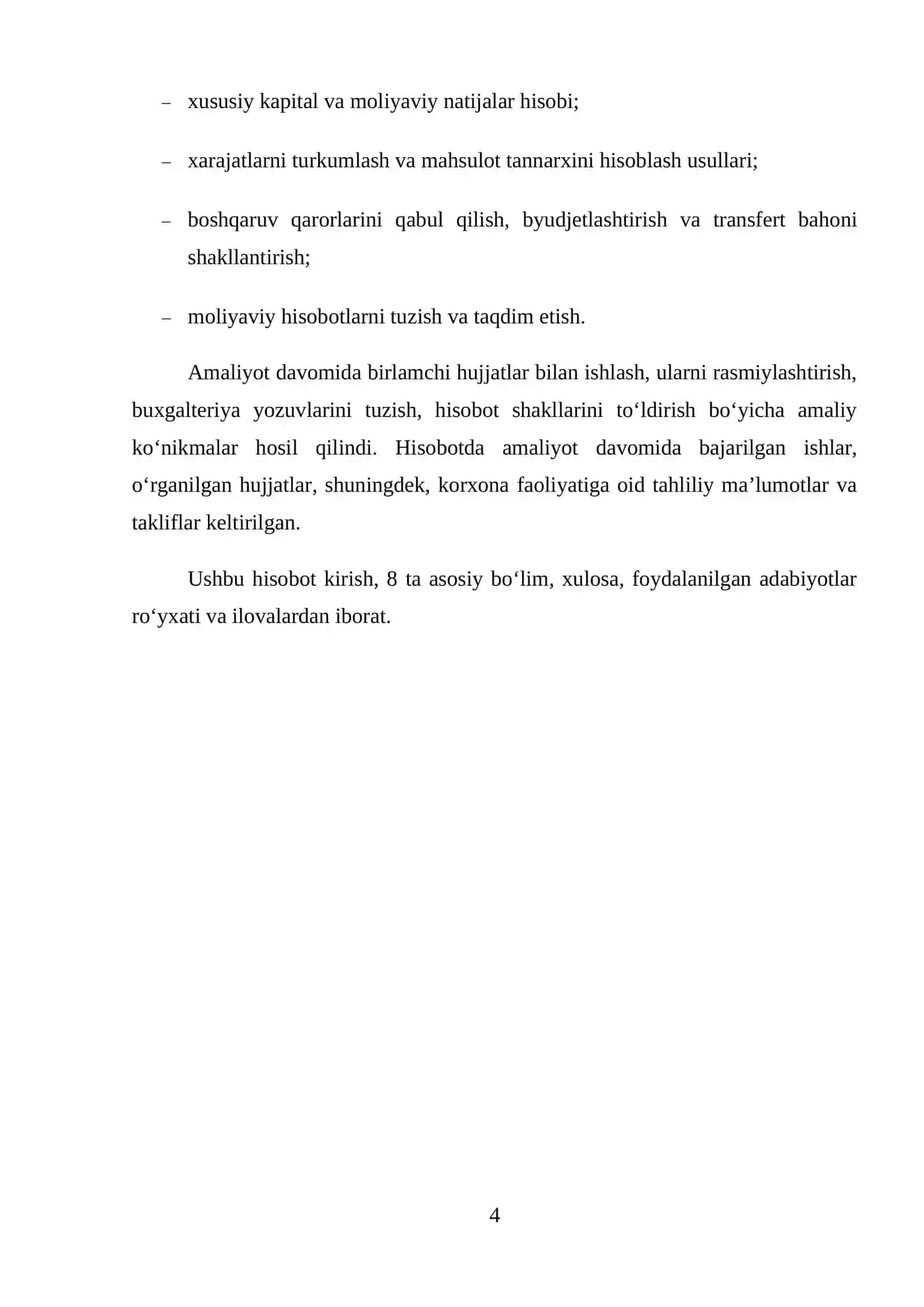 AMALIYOT HISOBOTI “Ramzan Gold” Xususiy korxonasi, faoliyat yo‘nalishi (birja savdolari), 4