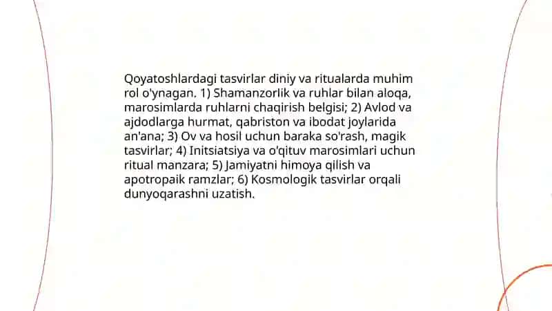 İbtidoiy jamoa tuzumi davri sanʼatida devoriy suratlar, qoyatoshlardagi tasvirlarning ahamiyati 4