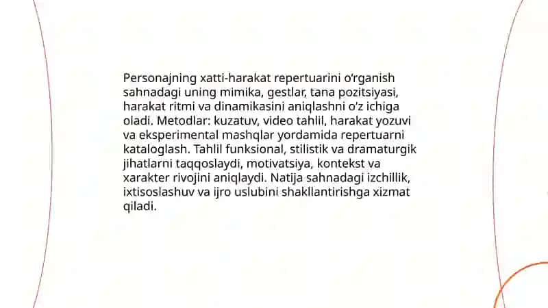 Sahna asarining xatti harakatli tahlili 4