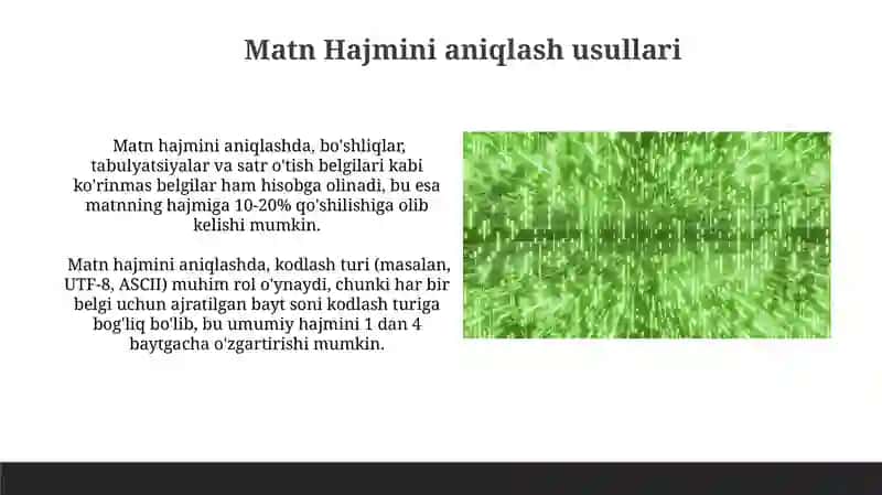 Matnli axborotlarni kodlash va hajmini aniqlash 4