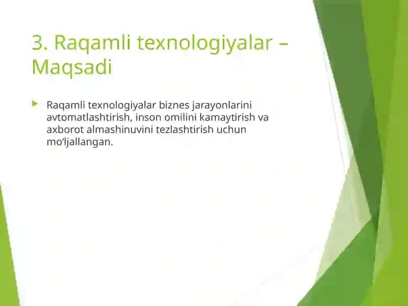 RAQAMLI TEXNOLOGIYALAR, RAQAMLI BIZNES VA RAQAMLI INFRATUZILMALAR 4