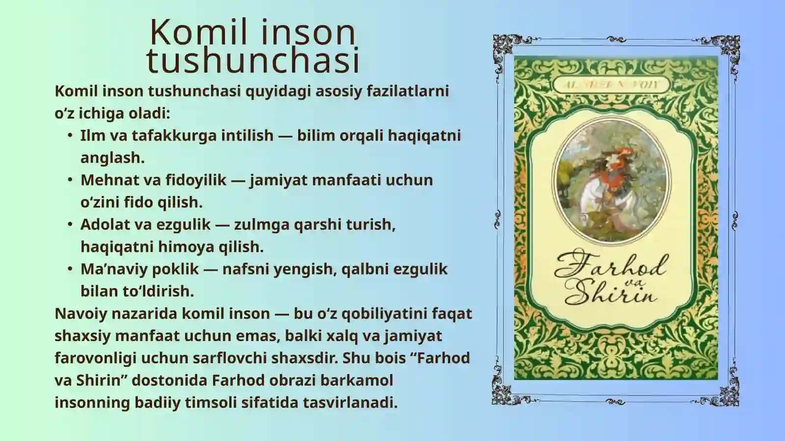 FARXOD VA SHIRIN DOSTONIDA KOMIL INSON TASVIRI 4