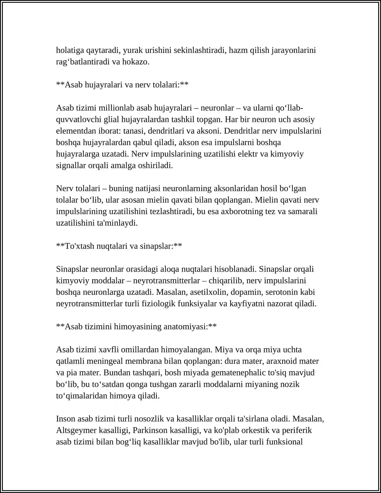 INSON ASAB TIZIMINING ASOSIY XUSUSIYATLARI 4