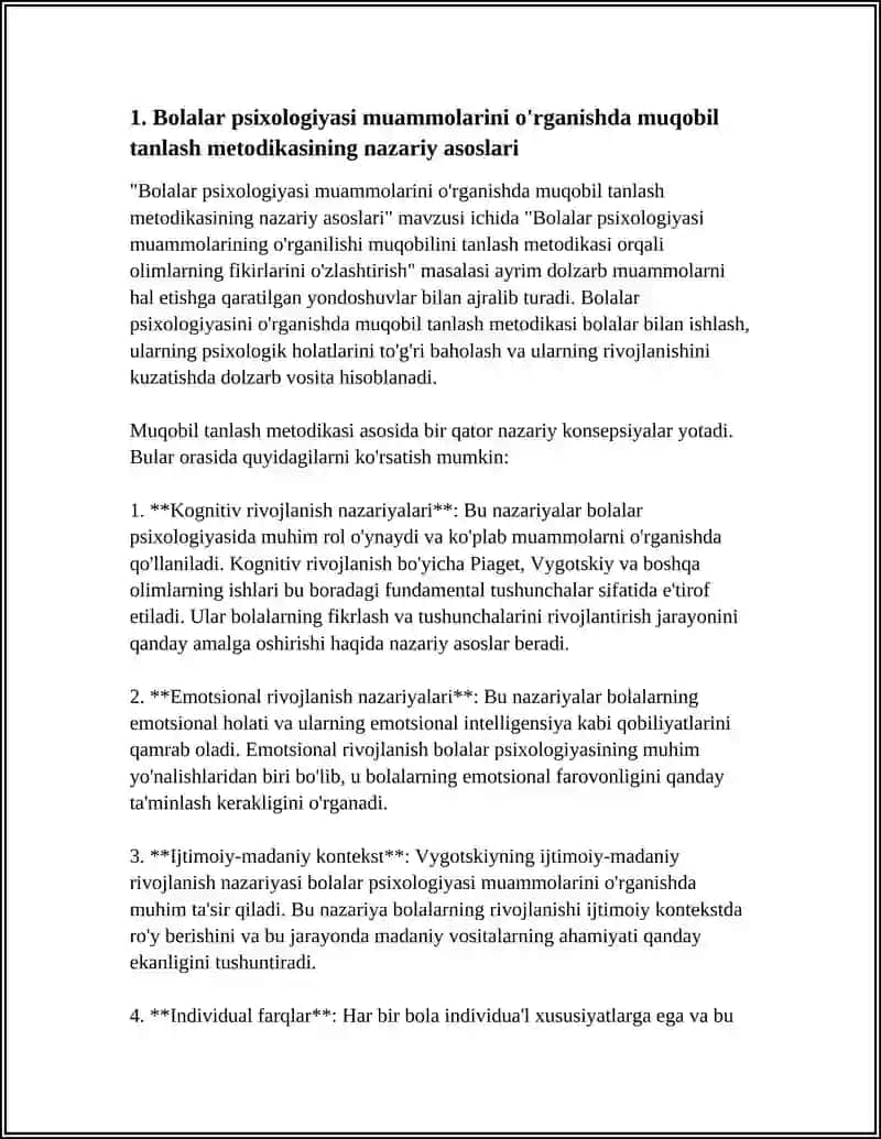 Bolalar psixologiyasi muammolarini o'rganishda muqobil tanlash metodikasi 4