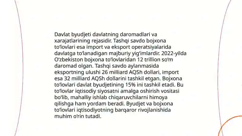 Tashqi savdo bojxona to‘lovlari tushumlarining davlat byudjetidagi o‘rni 4