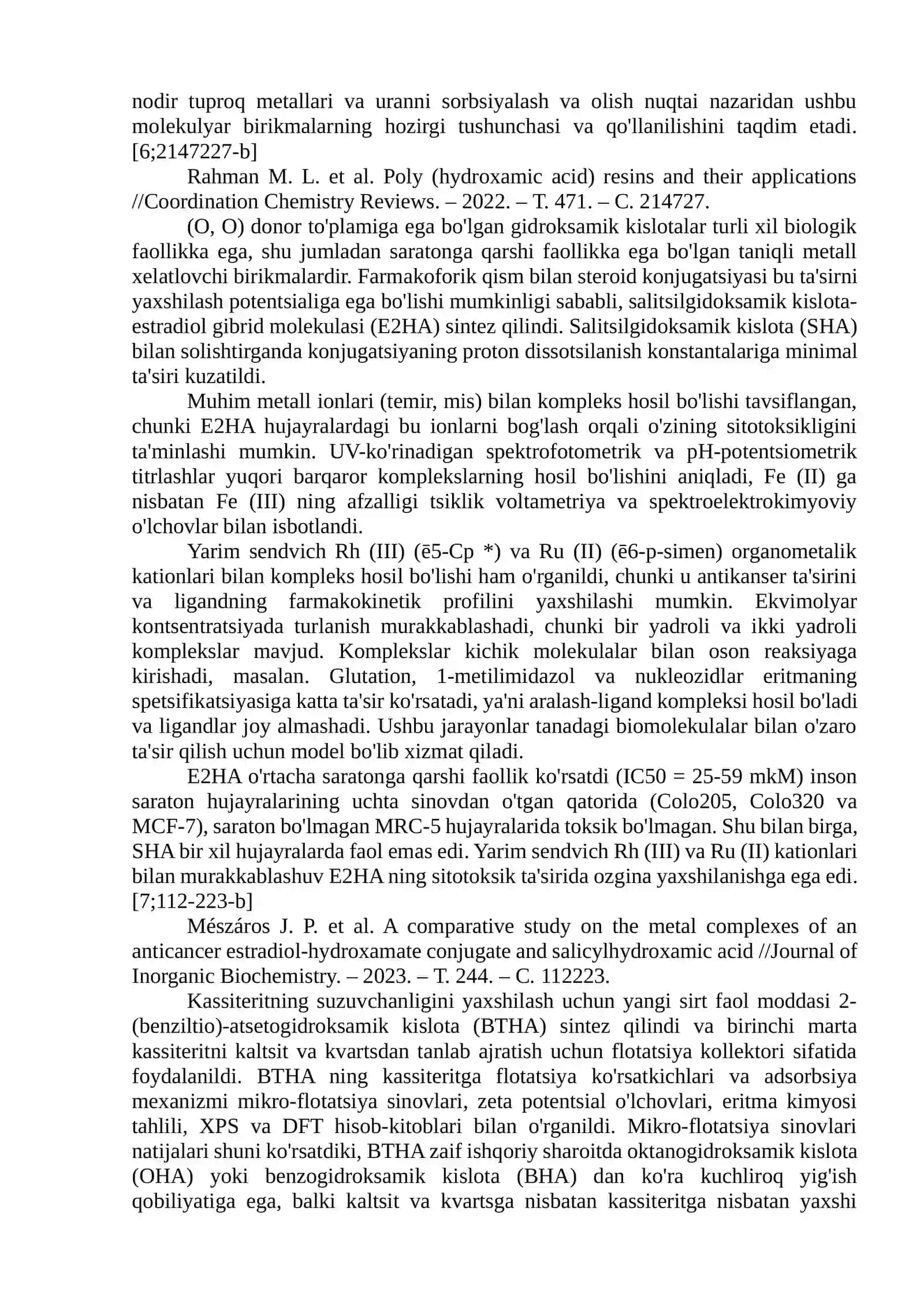 Alifatik gidroksamik kislotalar (HA) va ularning komplekslari 4