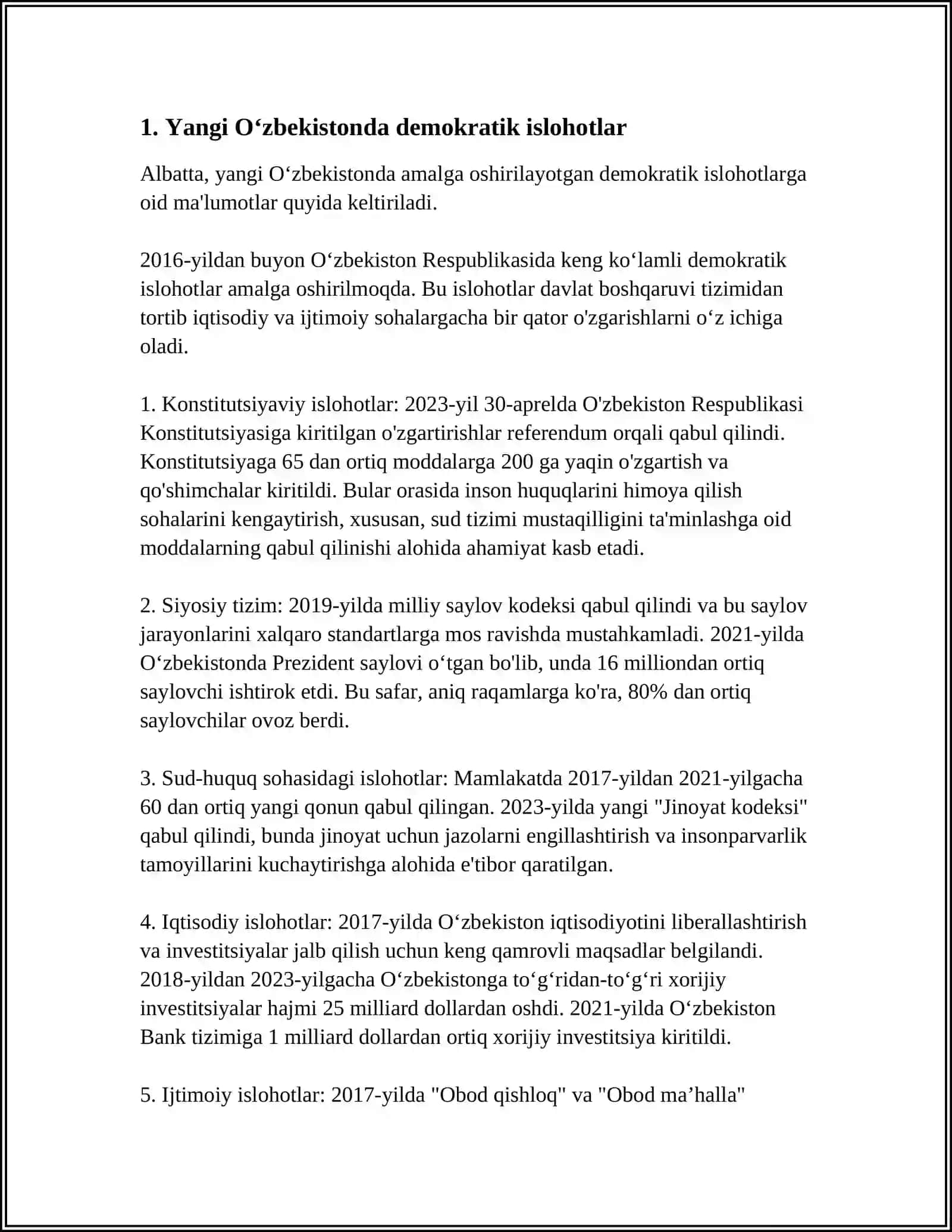 YANGI OʻZBEKISTONDA ISHTIMOIY SIYOSIY,IQTISODIY VA MADANIY XAYOTIDA ROʻY BERAYOTGAN OʻZGARISHLARNING XALQARO RETING VA INDEKISLARDA AKS ETISHI 4