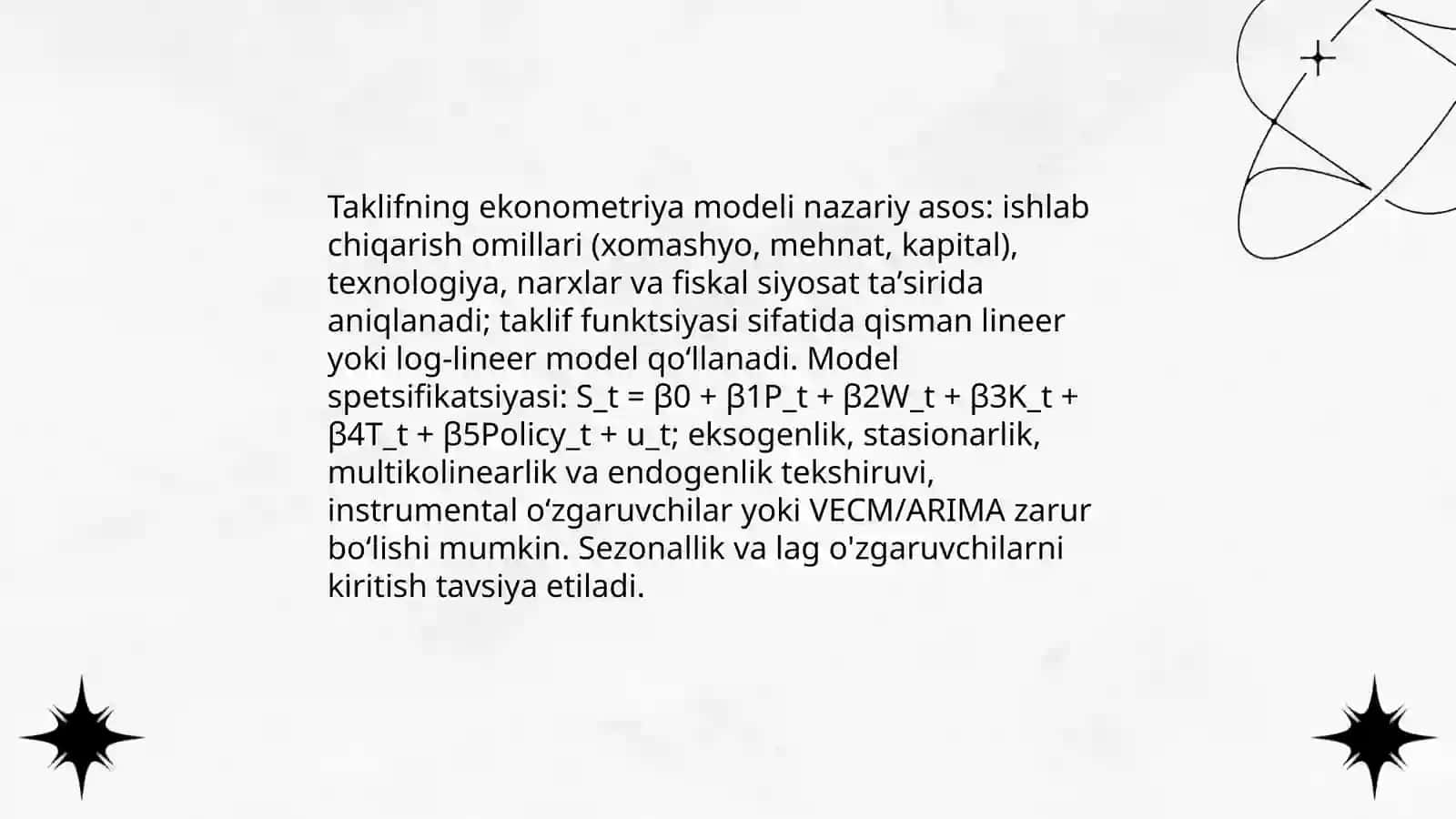 Mahsulotga boʻlgan talab va taklifning ekanometrik modellarini tuzish 4