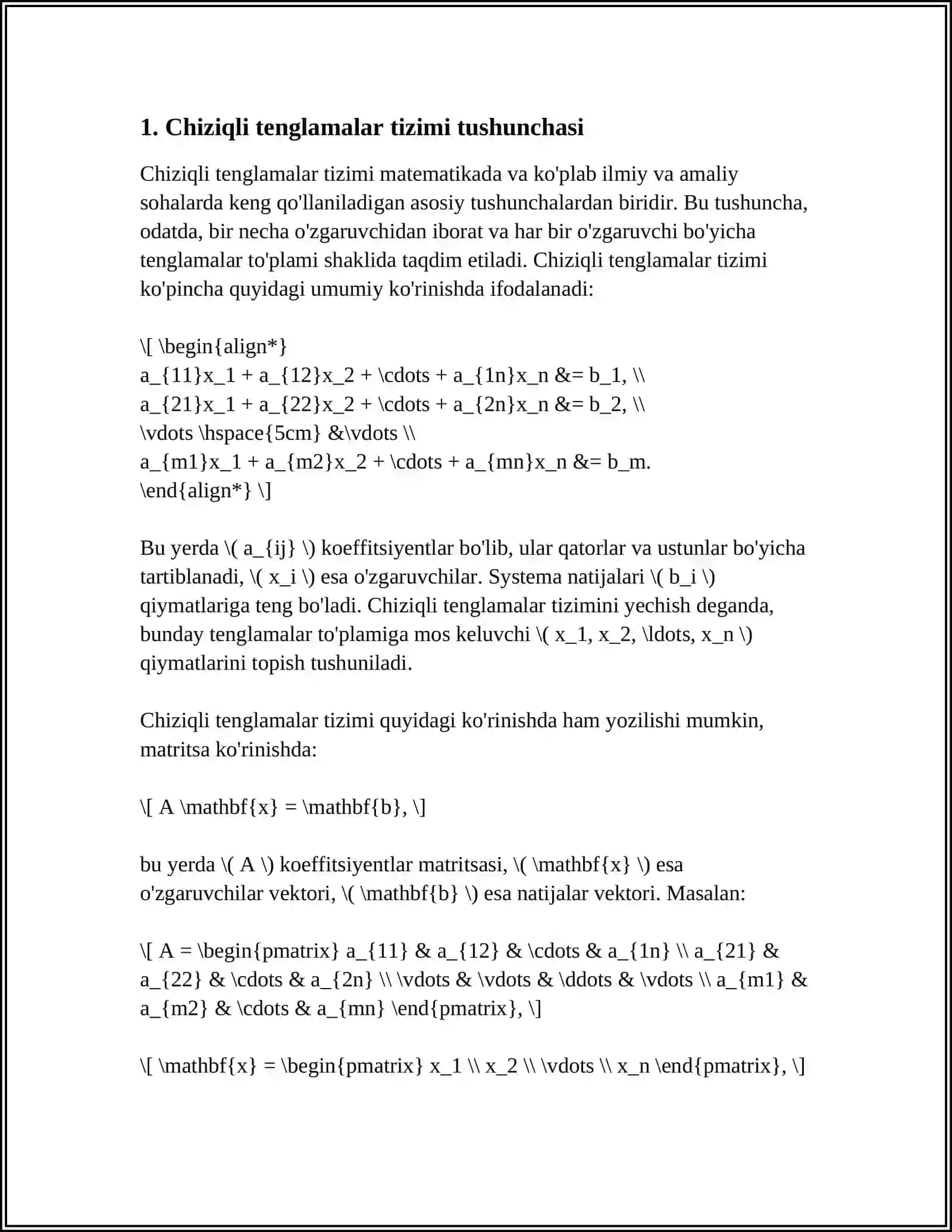 CHIZIQLI ALGEBRAIK TENGLAMALAR SISTEMASINI YECHISH VA TEKSHIRISH 4