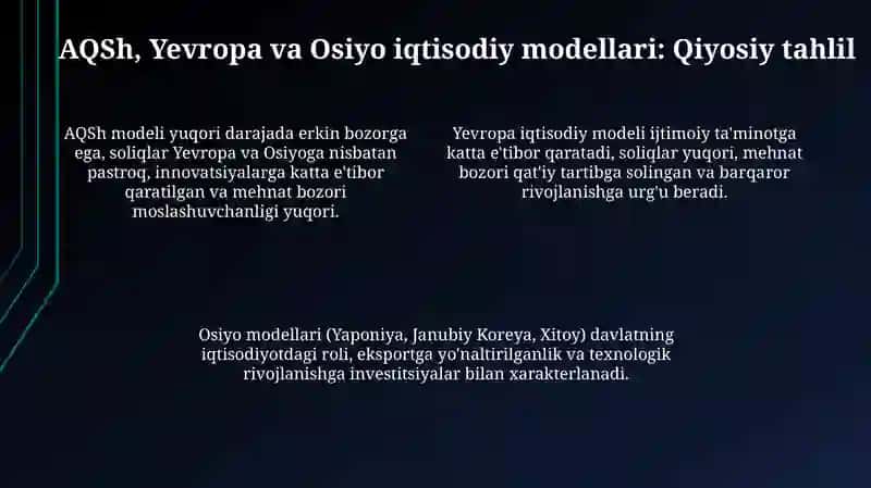 Iqtisodiy tizimlar. Iqtisodiy tizimning zamonaviy modellari (AQSH, Yevropa, Osiyo modeli) 4