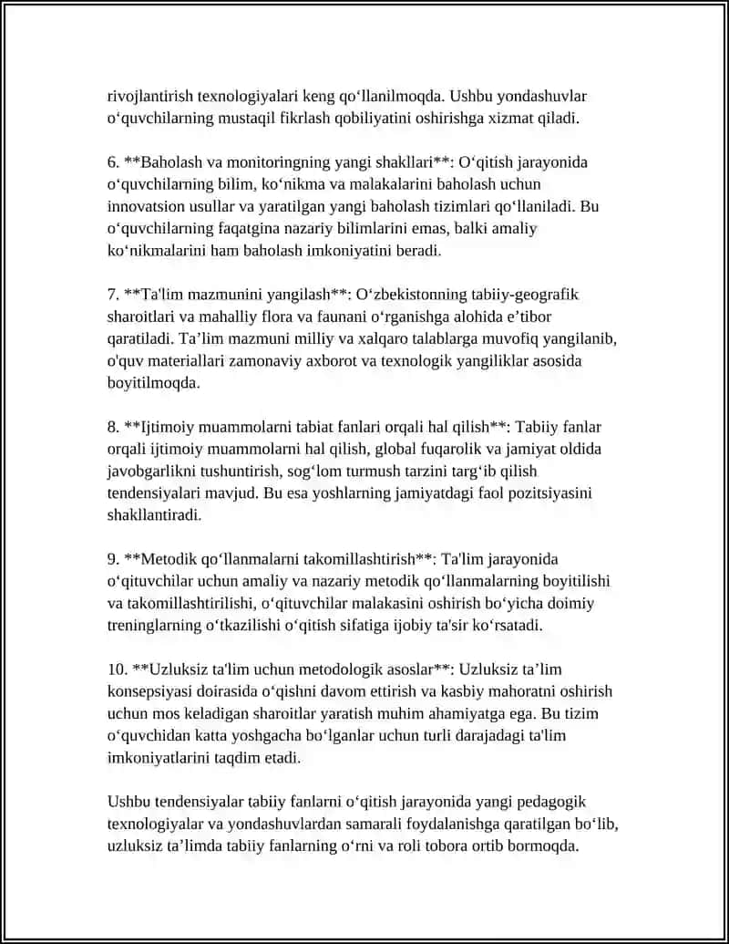 UZLIKSIZ TA'LIMDA TABIIY FANLARNI OʻQITISH TENDENSIYASINI OʻRGANISH 4