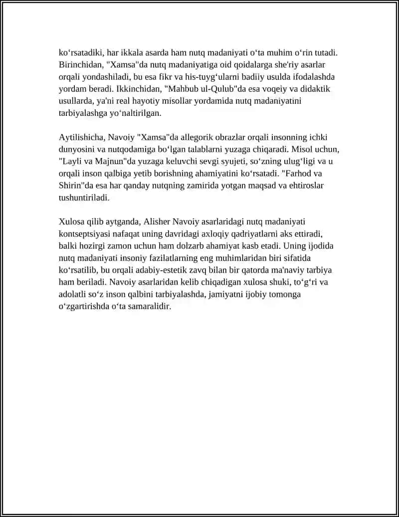 ALISHER NAVOIY IJODIDA NUTQ MADANIYATI VA NOTIQLIK SAN'ATI MASALALARI TALQINI: XAMSA VA MAHBUB UL- QULUB ASARLARI MISOLIDA 4
