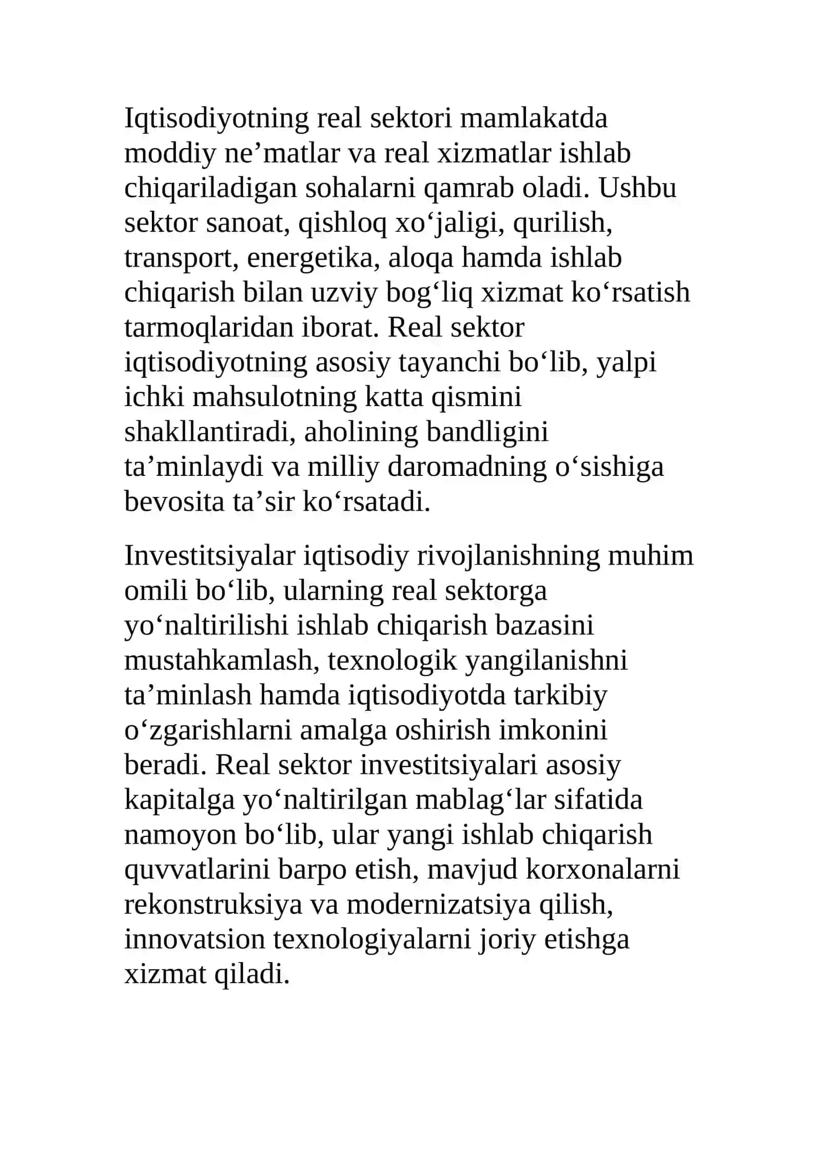 IQTISODIYOTNING REAL SEKTORIGA INVESTITSIYALARNI YO‘NALTIRISH 4