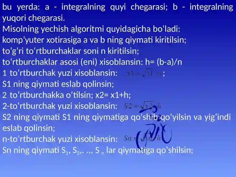 Algoritmlarni matn ko‘rinishidan tasvirlash usullari yordamida masalalarni algoritmlarini tuzish 4