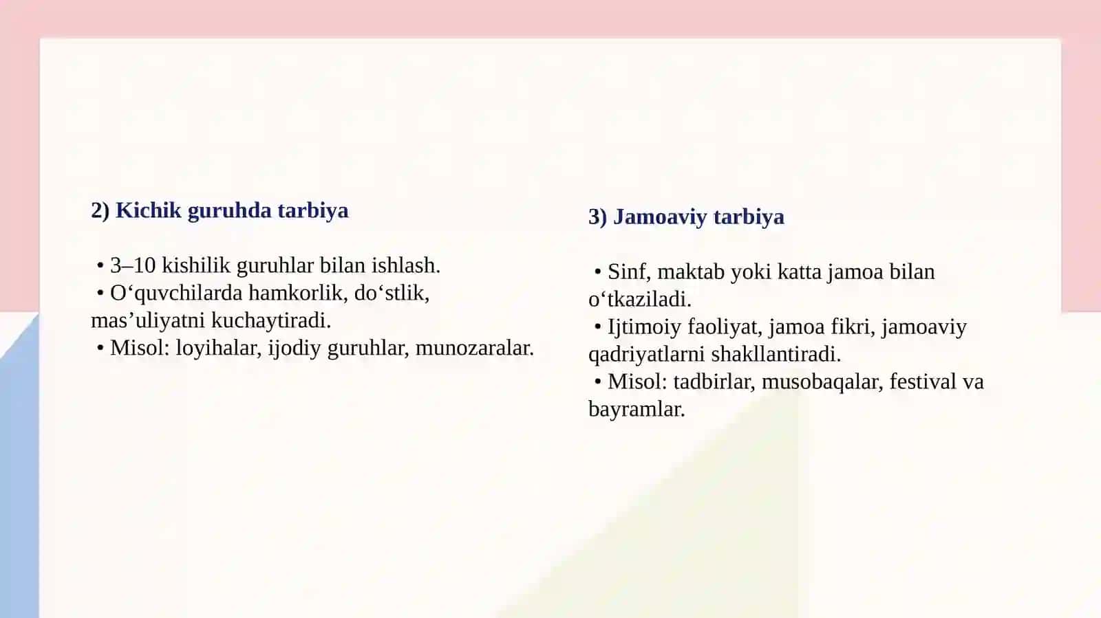 Tarbiya jarayonlarining shakllri va metodlari 4