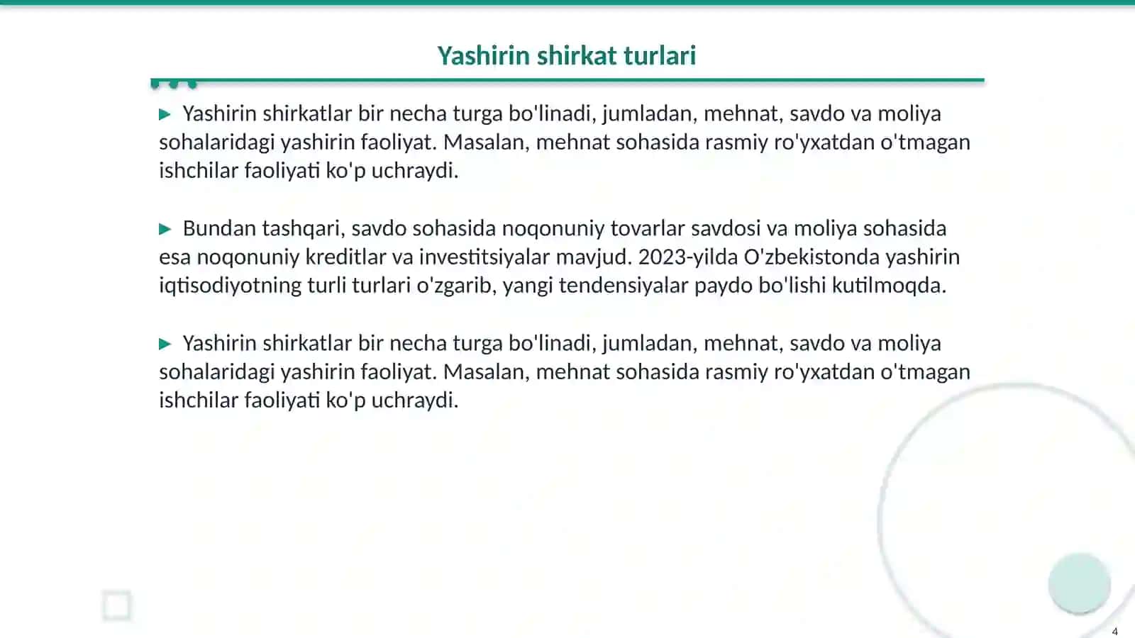 Yashirin shirkat tahliliy taqdimot 4
