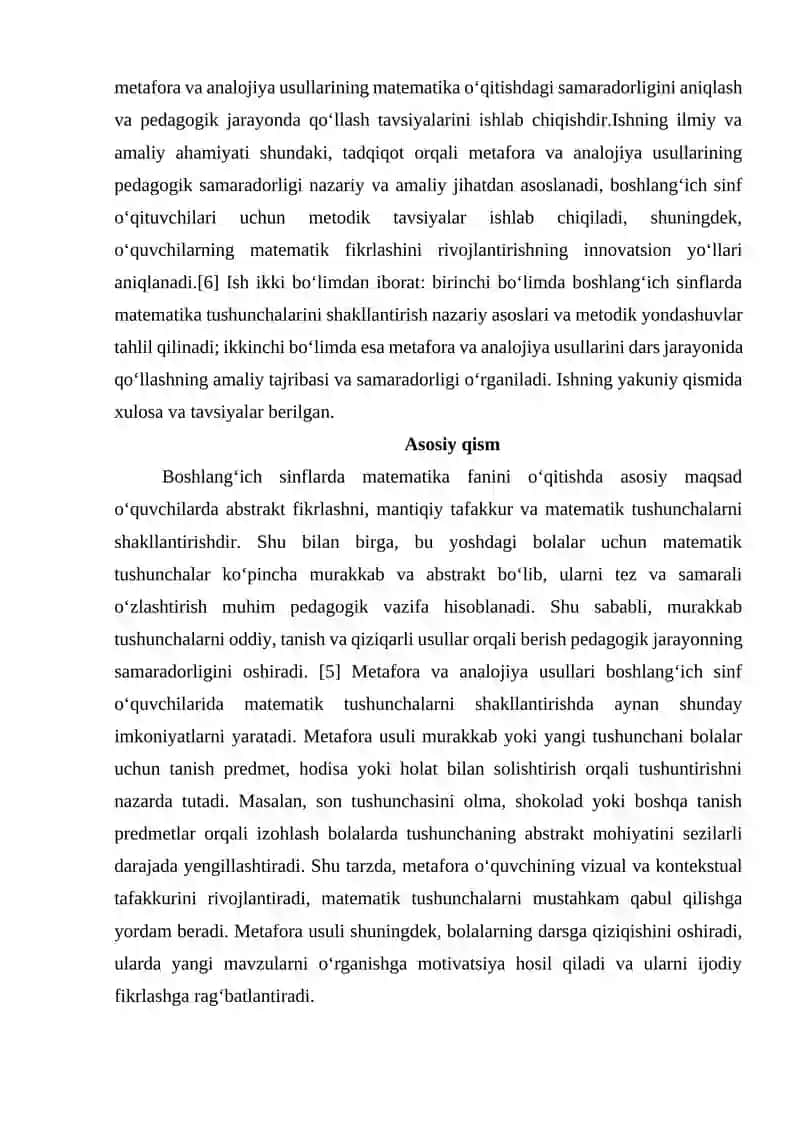 Boshlang‘ich sinflarda matematika tushunchalarini shakllantirishda metafora va analojiya usullarining samaradorligi 4