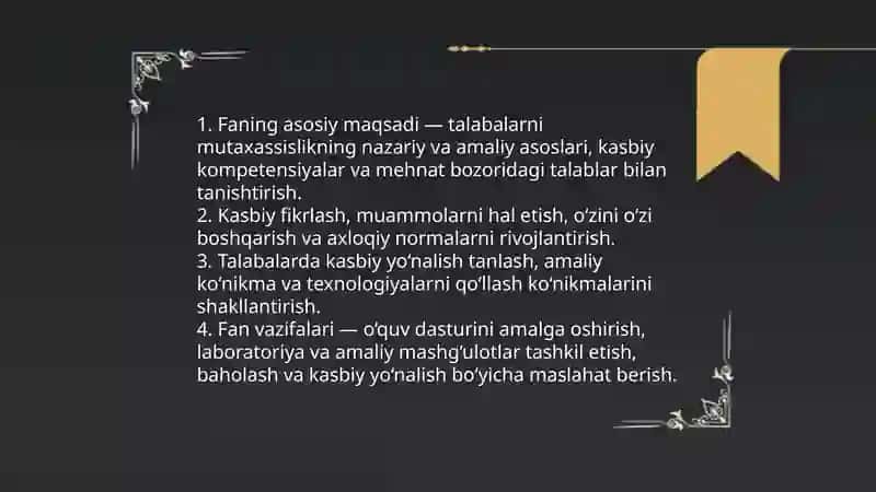 Mutaxassislikka kirish fani va uning asosiy maqsadi 4