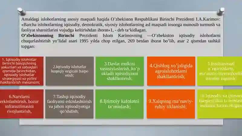 O’ZBEKISTONDA IQTISODIY ISLOHOTLARNING AMALGA OSHIRILISHI, BOZOR MUNOSABATLARINING SHAKLLANISHI 4