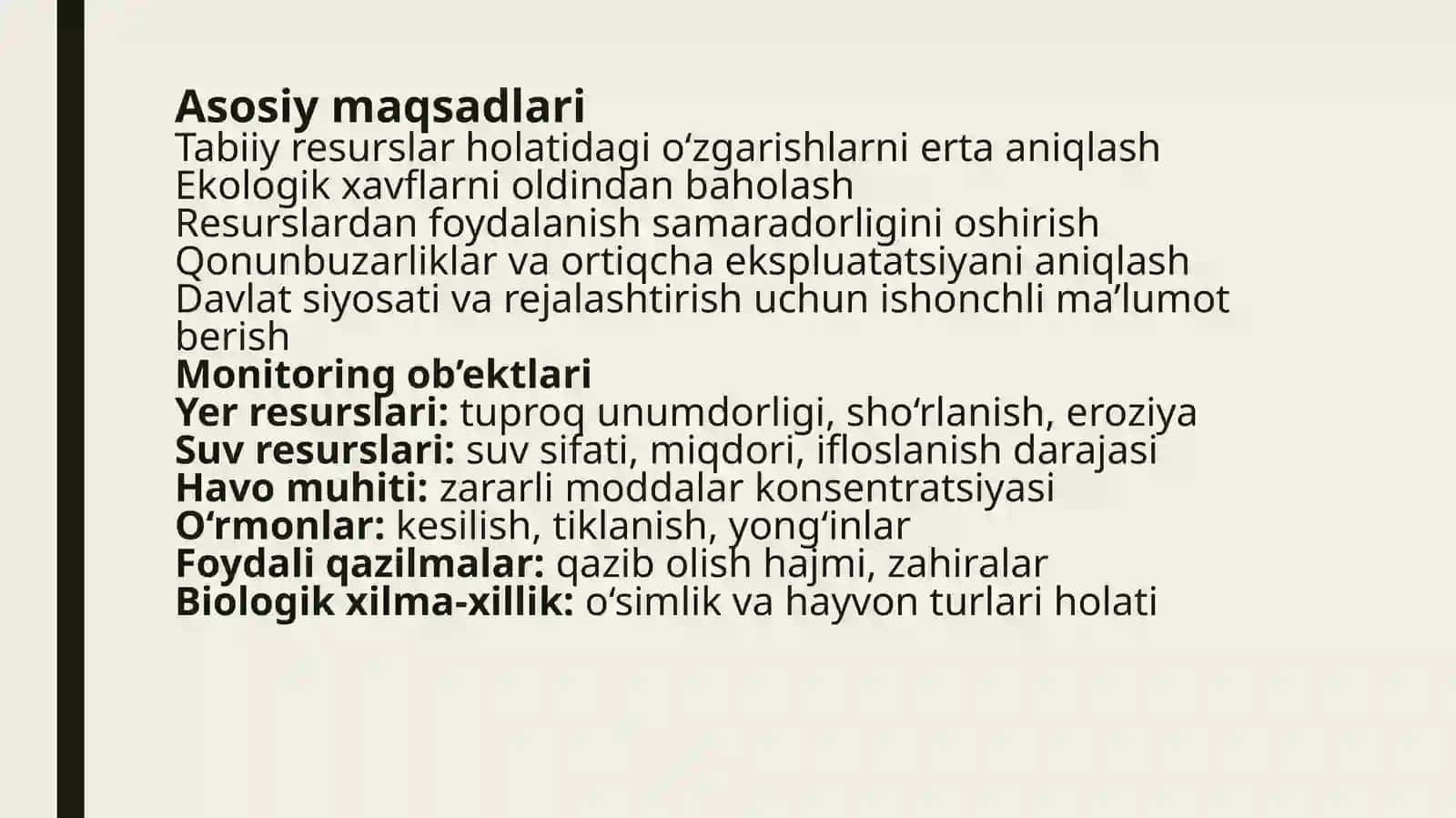 TABIIY RESURSLARDAN OQILONA FOYDALANISH MONITORINGGI DAVALATOV UMARALI 4