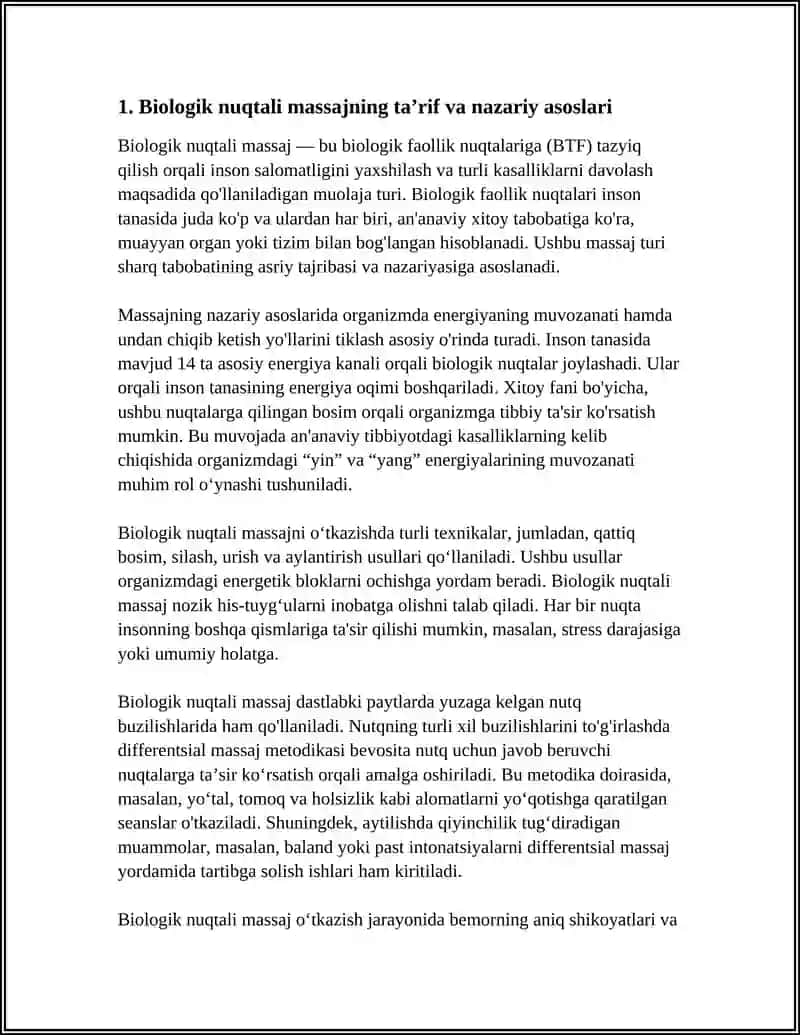 BIOLOGIK NUQTALI MASSASH, OLIB BORISHGA QOYIJADIGAN TALABLAR 4