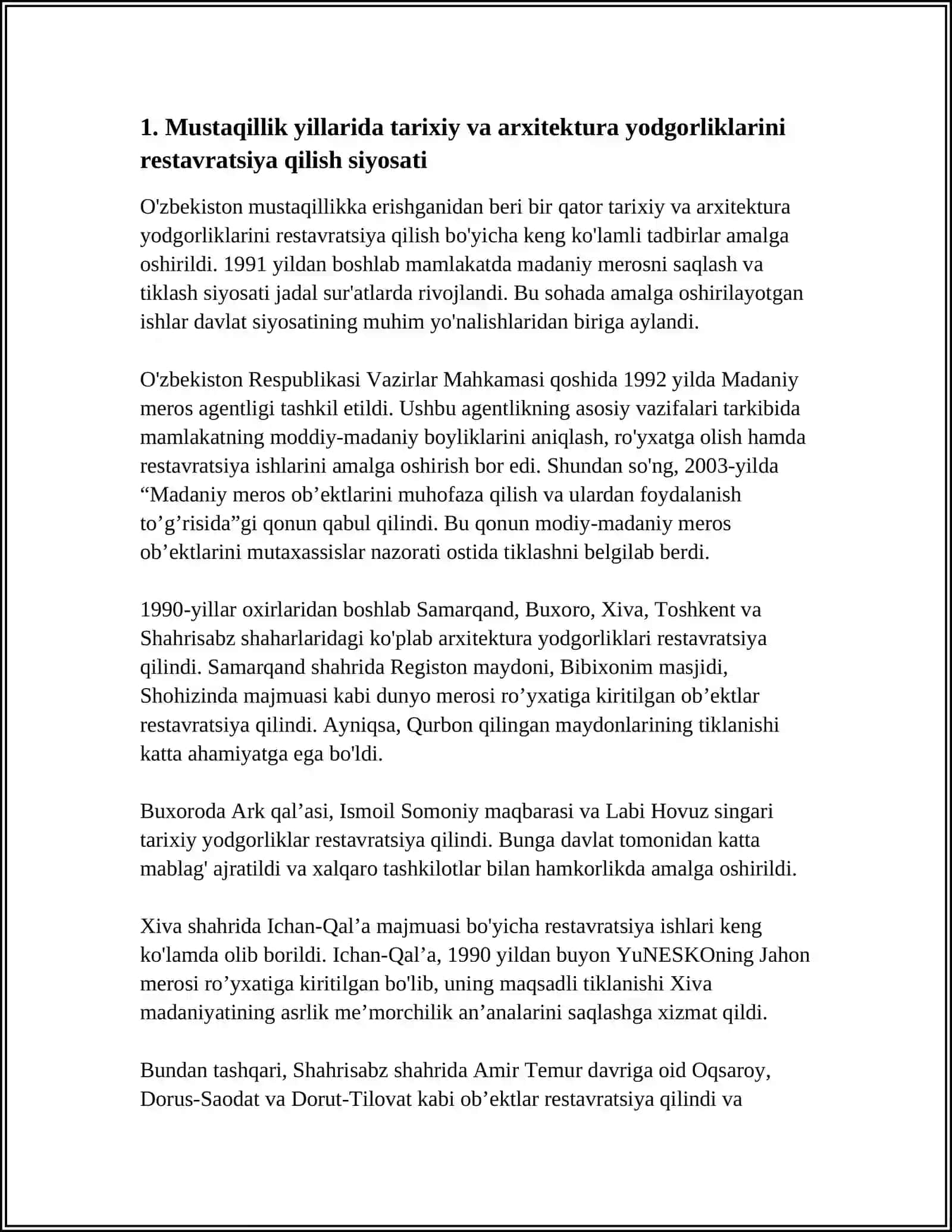 MUSTAQILLIK YILLARIDA AJDODLAR MEROSI VA MILLIY QADRIYATLARNI TIKLASH BORASIDAGI DAVLAT SIYOSATI 4