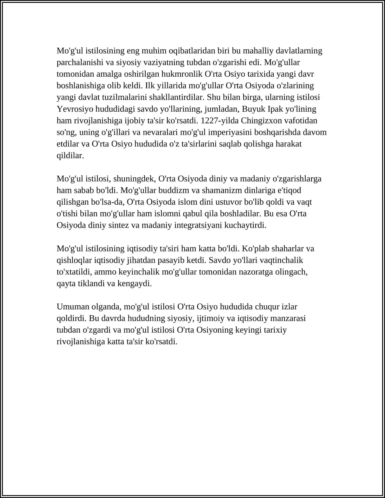 MO'G'UL (CHIG'ATOY) ULUSI DAVRIDA O'RTA OSIYO TARIXIY GEOGRAFIYASI 4