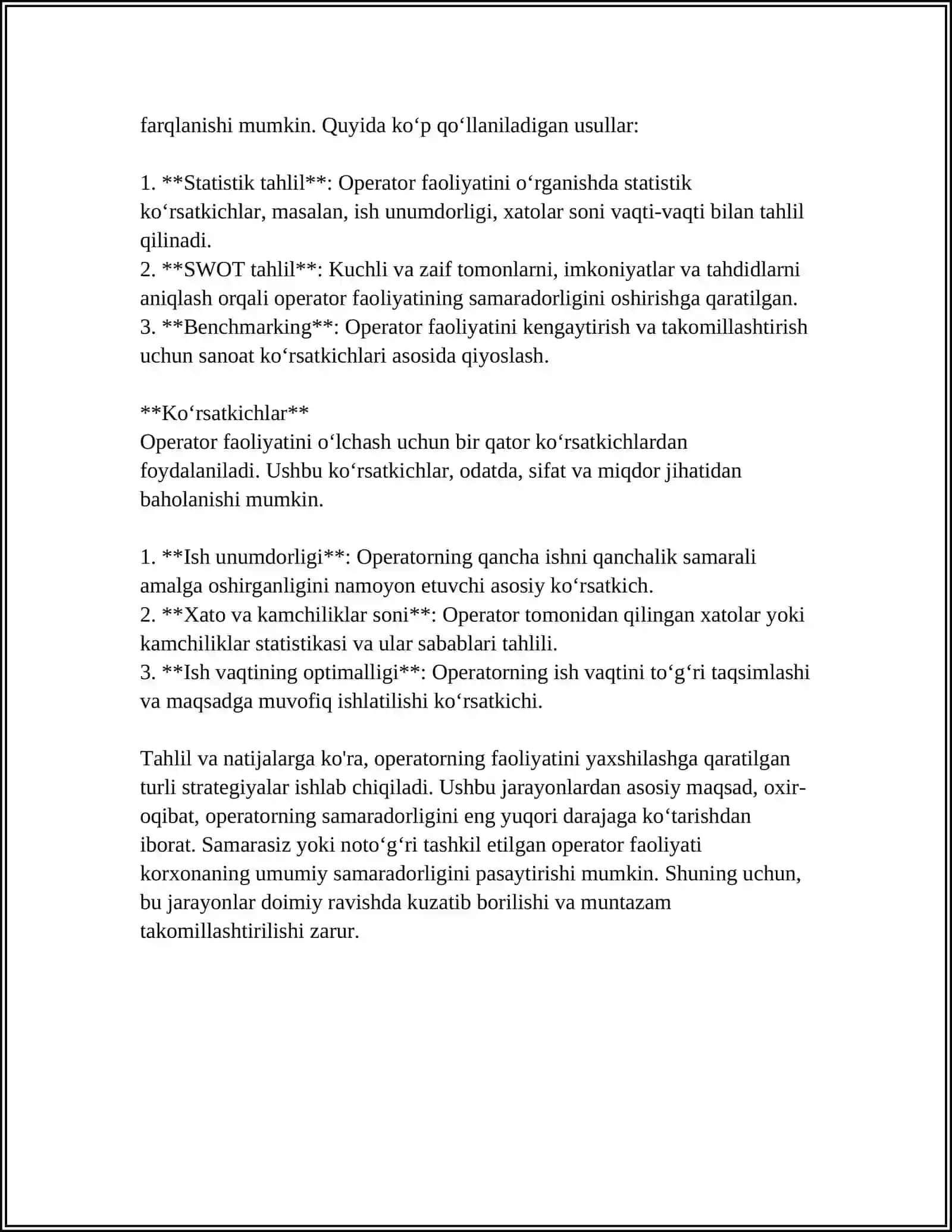 Operator Faoliyatini Tahlil Qilish, Oʻrganish Metodlari 4