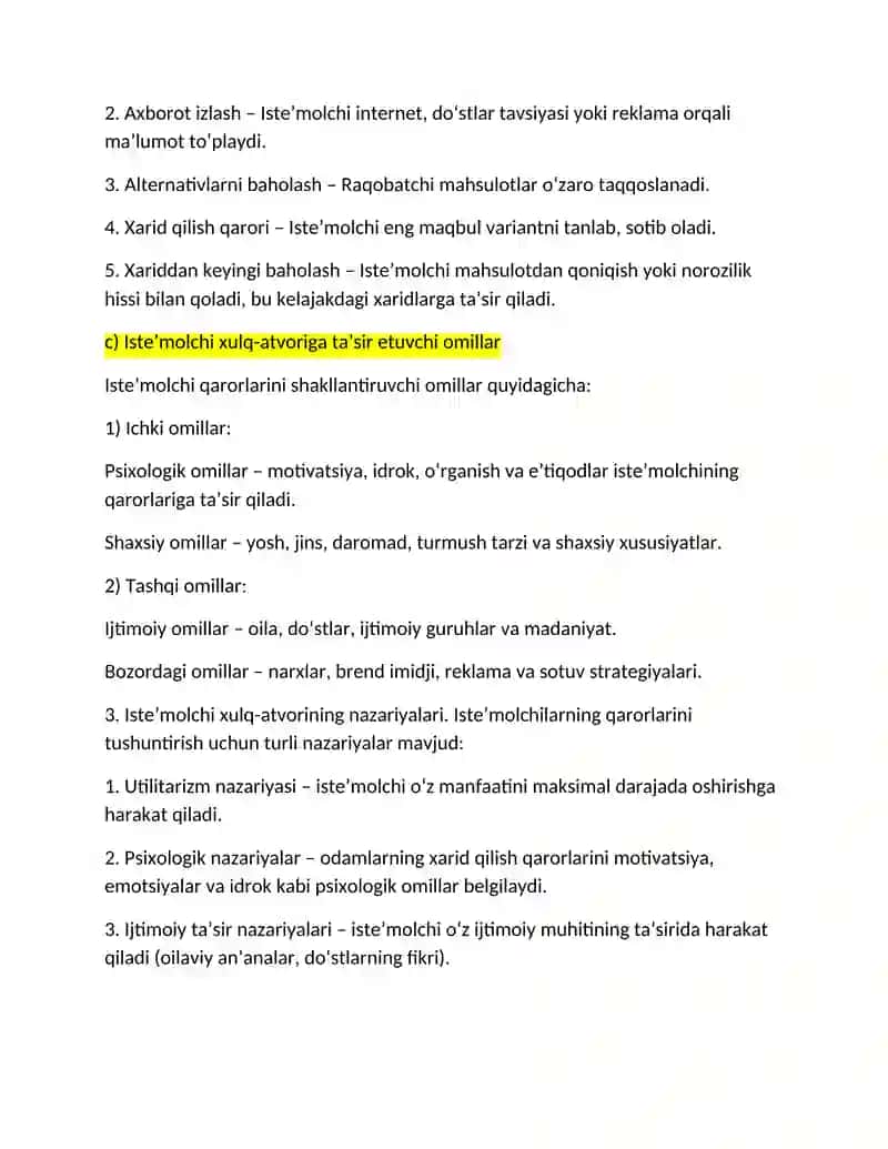 Iste’molchi xulqi nazariyasining asosiy holati 4