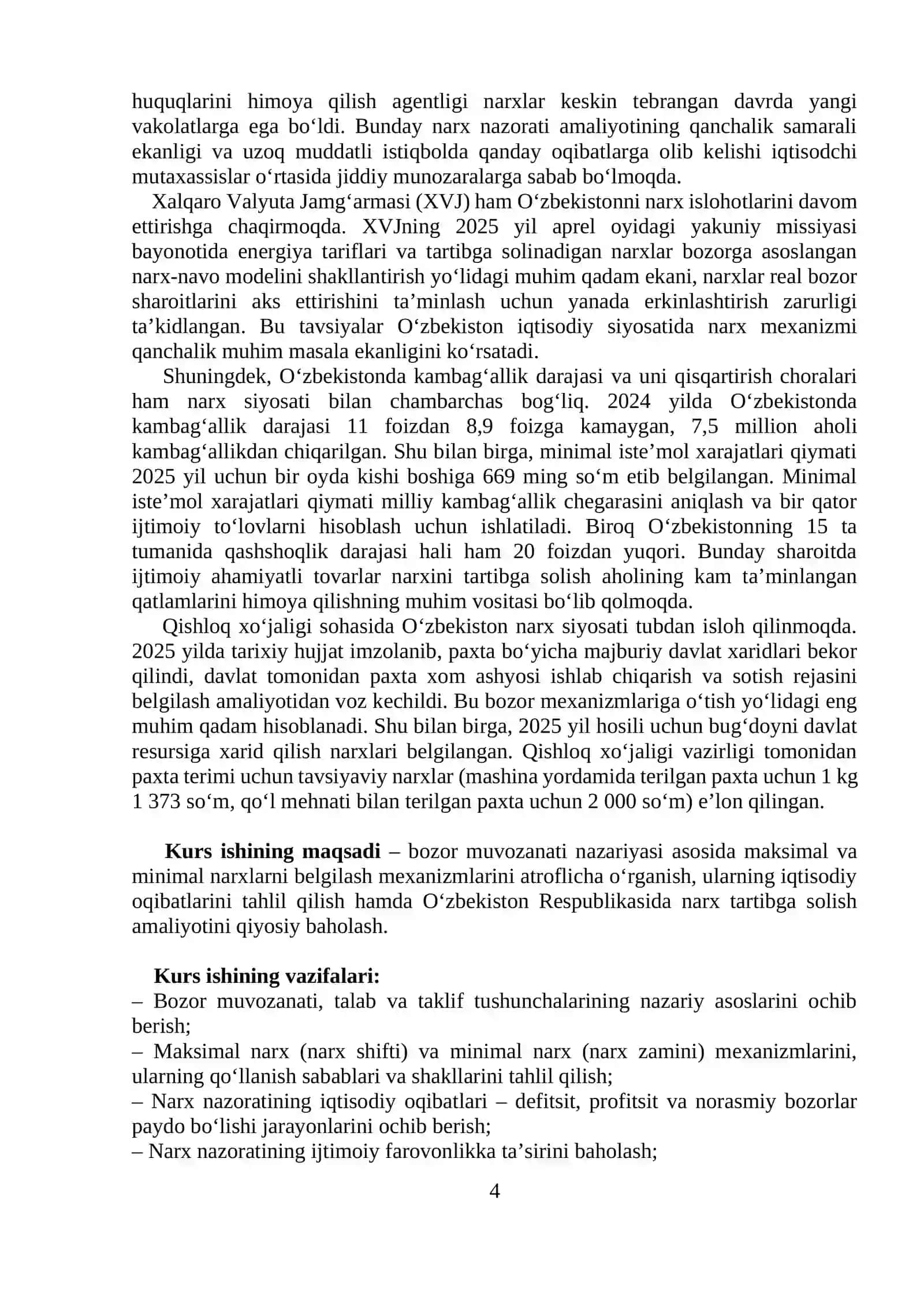 Bozor muvozanati maksimal va minimal narxlarni belgilash va ularning oqibatlari 4