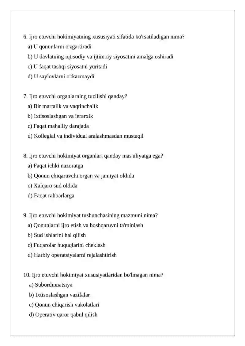 Ijro etuvchi hokimiyat organlari tushunchasi va xususiyatlari 4