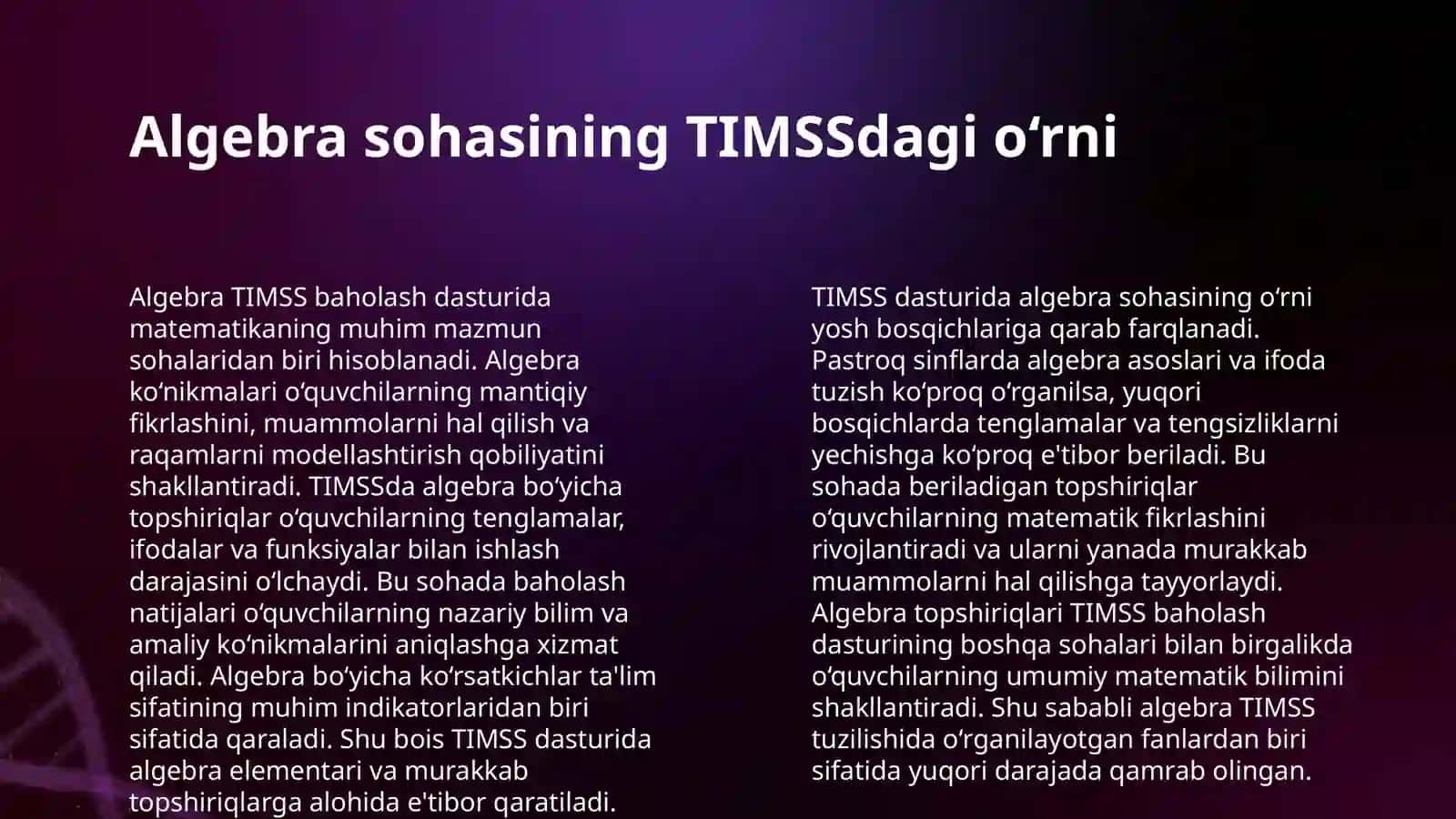 TIMSS XALQARO BAHOLASH DASTURIDA "ALGEBRA" MAZMUN SOHASIGA OID TOPSHIRIQLAR 4